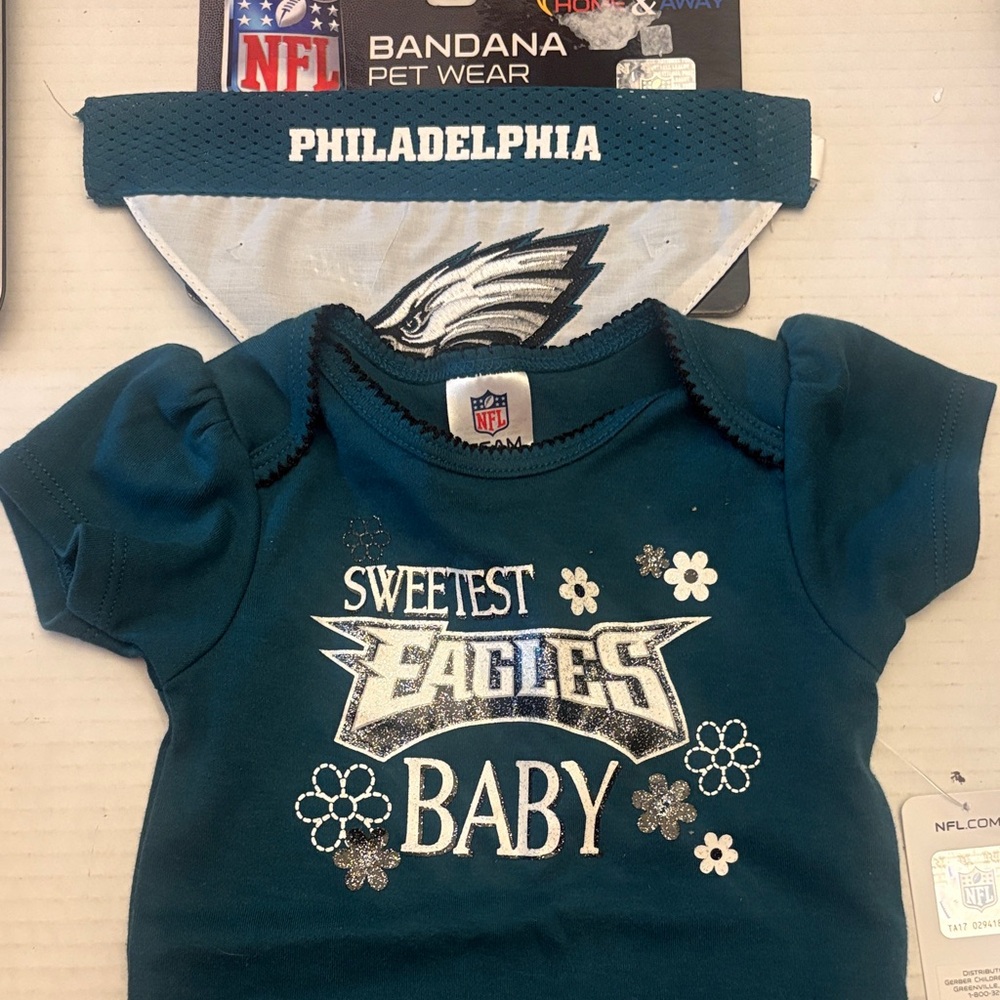 NFL Philadelphia Eagles Teal Baby Onesie with Bandana